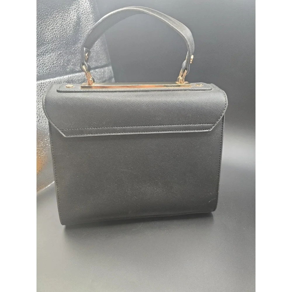 Dune London Black Faux Leather Two-Tone Handbag with Yellow Accents